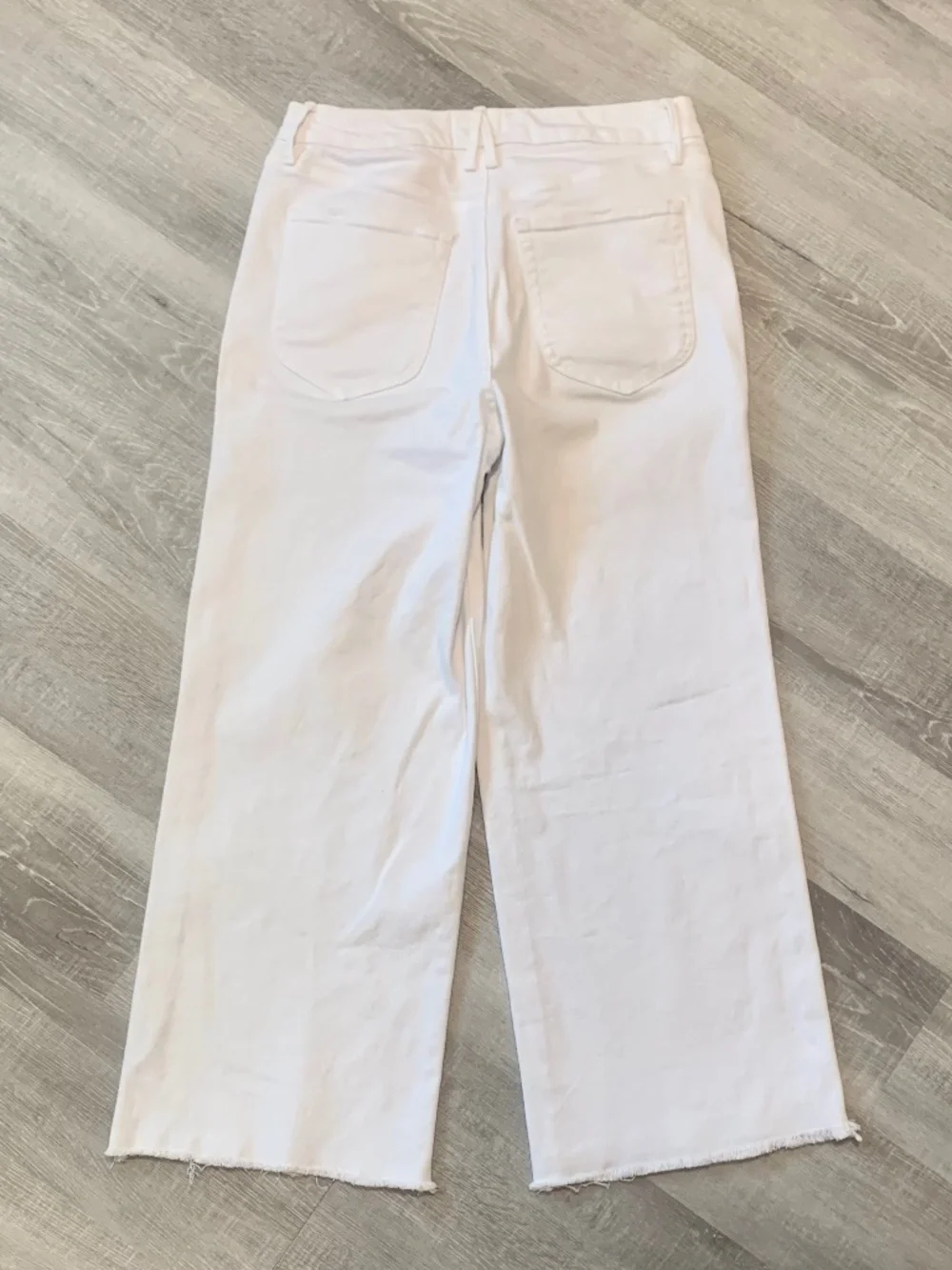 Good American Good Waist Cropped Palazzo White Jeans Wide Legs Raw Hems 12 31